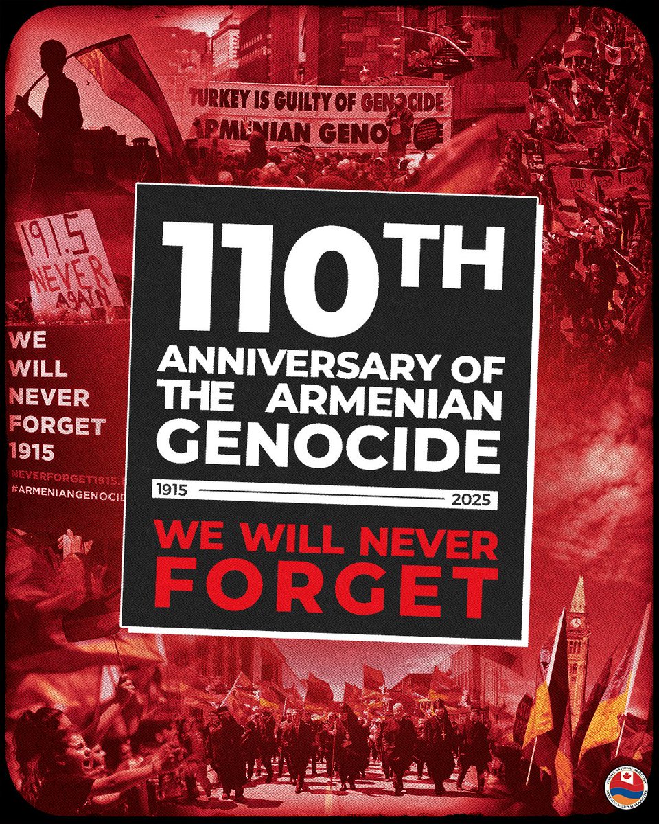 ancc_cnac's tweet photo. On the 110th anniversary of the Armenian Genocide, we mourn the 1.5 million lives lost—and stand in solidarity with the Armenians of Artsakh, recently uprooted by Azerbaijan’s genocidal campaign. The same denial and impunity that followed 1915 enabled this renewed assault on our people. Genocide is not history—it is ongoing, fueled by cultural erasure, starvation, and dehumanization.

Justice is still possible and can prevail by sanctioning perpetrators, demanding the release of Armenian POWs, and upholding the right to self determination and right of return. As we honour the victims of the past, we fight to protect our future. Never again must mean now.
#ArmenianGenocide110