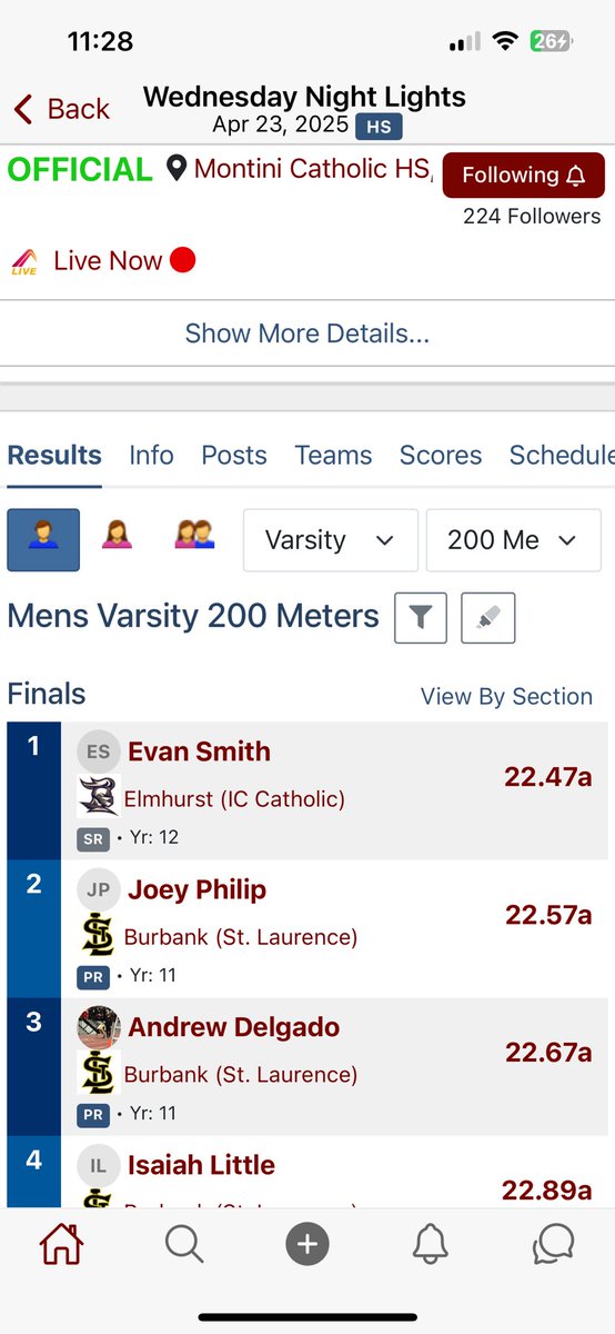 AndrewDelgado_'s tweet image. Pr today in the 200 (lane 2, 3rd overall) with a time of 22.67 at the Wednesday Night Lights meet at Montini High School! Also ran 3rd leg in the 4x2 (lane 3) and our team ran 1:30.30.