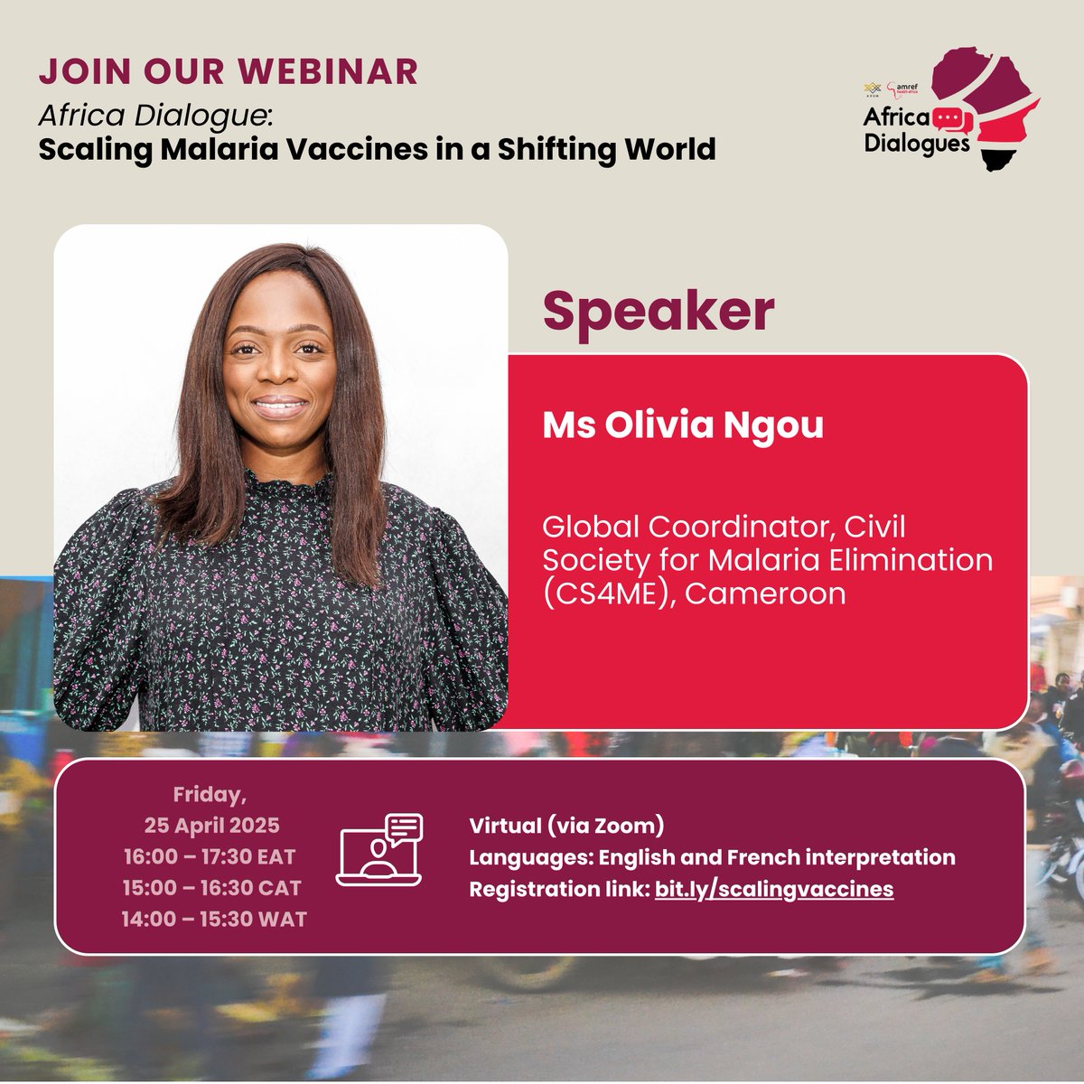 AHAIC Official (@ahaic_amref) on Twitter photo We’re excited to have <a href="/oliviaoli02/">oliviangou</a>, a passionate advocate committed to keeping malaria at the forefront of the global health agenda.
Don’t miss her presentation at the #AfricaDialogues:
💡 Scaling Malaria Vaccines in a Shifting World
🔗 Register here: newsroom.amref.org/africa-dialogu… We’re excited to have <a href="/oliviaoli02/">oliviangou</a>, a passionate advocate committed to keeping malaria at the forefront of the global health agenda.
Don’t miss her presentation at the #AfricaDialogues:
💡 Scaling Malaria Vaccines in a Shifting World
🔗 Register here: newsroom.amref.org/africa-dialogu…