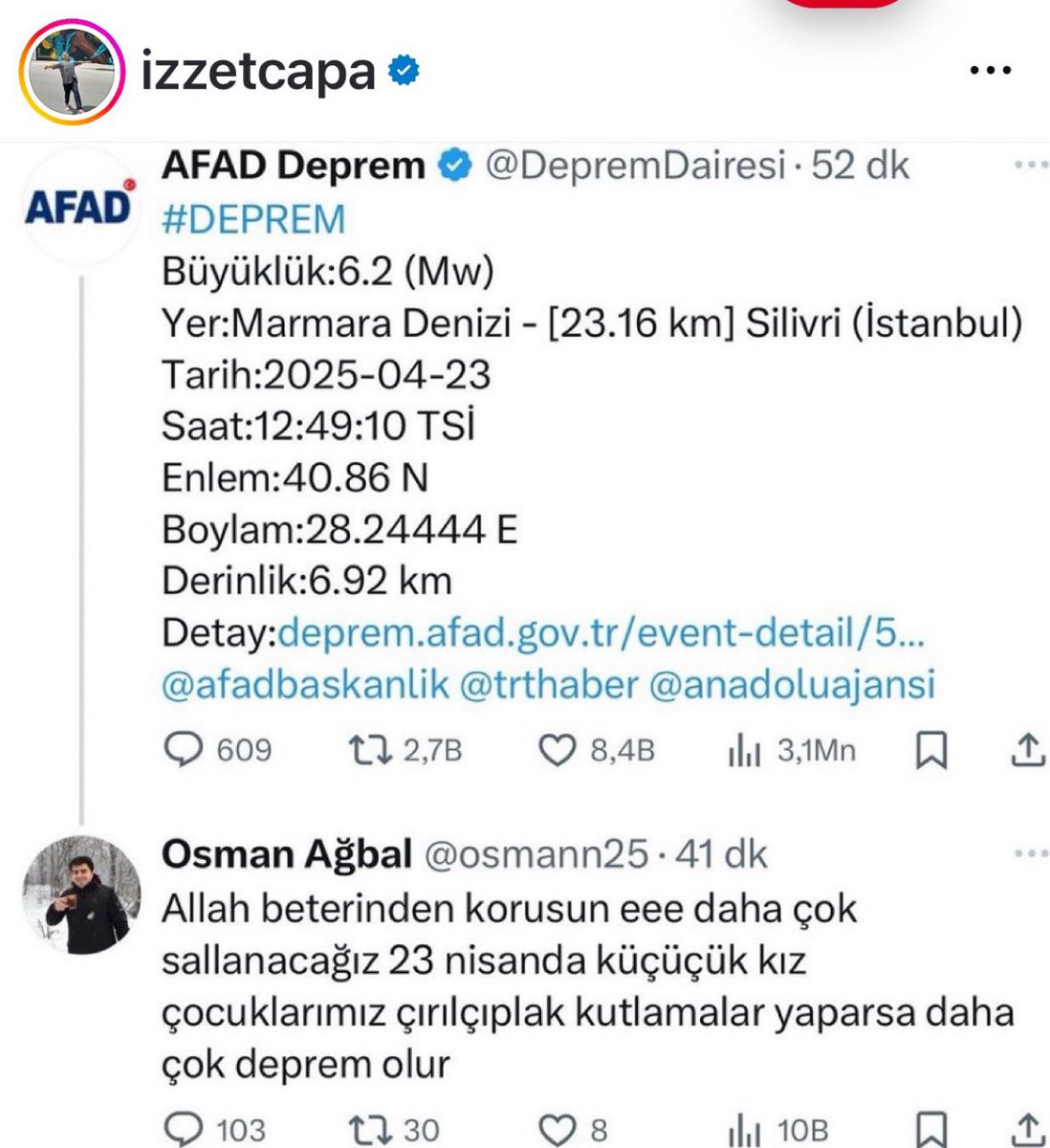 #deprem Ulan elin afrikasında göte yaprak elde mızrak dolaşıyor millet çırılçıplak, deprem bi bok olmuyor malmısınız oğlum?