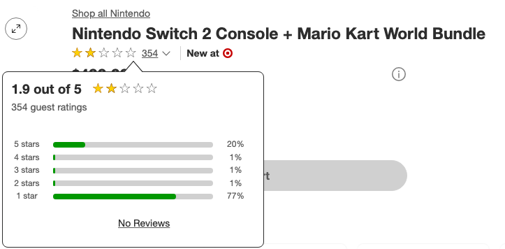 Preordered my Switch 2 from Target! Based on the user ratings, I'm guessing not many others were able to snag one lol