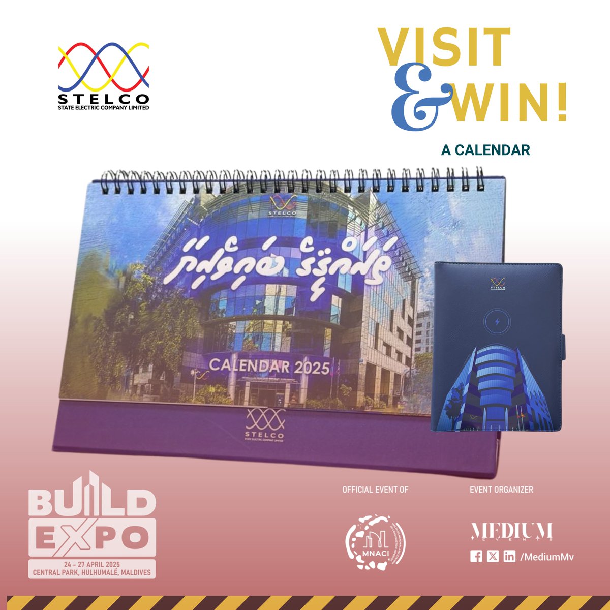 BuildExpoMv's tweet photo. Visit the STELCO stall at Build Expo 2025 from 24th – 27th April at Central Park, Hulhumalé and stand a chance to WIN an exclusive STELCO 2025 Calendar through our lucky draw!
Mark your calendars by winning one – see you at the STELCO booth!

@MNACI_Maldives 
#BuildExpo2025 https://t.co/0v5EKorz9f