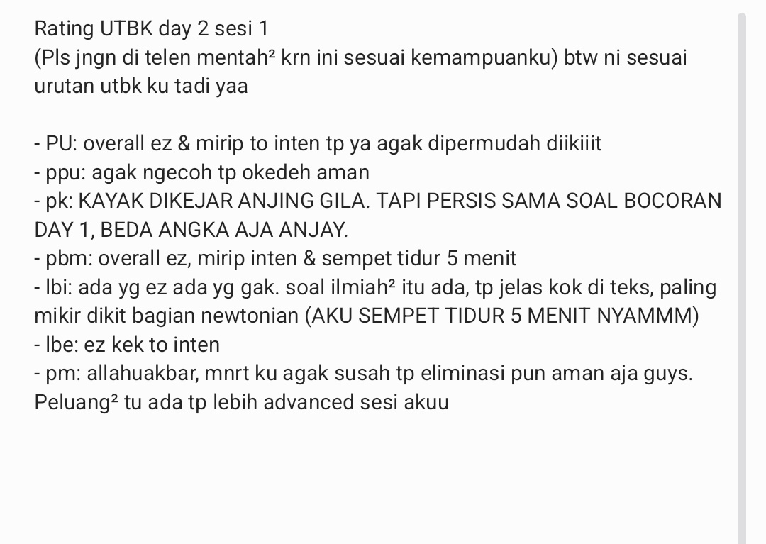 narmengstudy's tweet image. Review utbk day 2 sesi 1 dari aku sebagai buten!
Overall mirip inten🤤