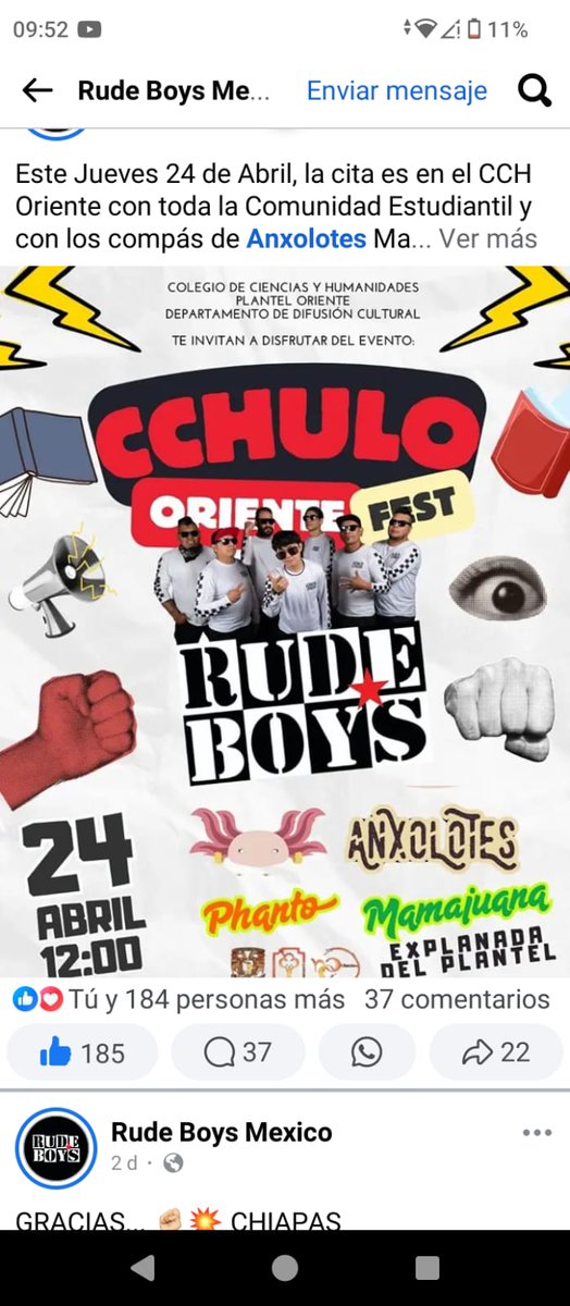 Mañana estaremos en el CCH Oriente 📣🎶💥 para toda la Comunidad Estudiantil ...No Falten!
#UNAM #RudeBoys #Ska