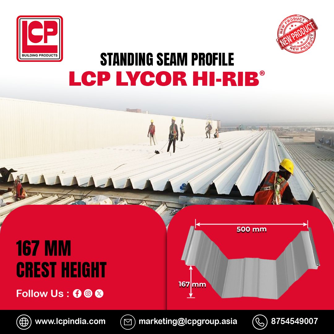 IndiaLcp's tweet photo. 🏔️ Ready for a Roof That Conquers Every Challenge? Meet LYCOR HI‑RIB®! 🏗️
Why go basic when your roof can be legendary? LYCOR HI‑RIB® isn’t just a cover—it’s your fortress against the fiercest elements.
 🌐Visit: https://t.co/M7Yx21csLq
#LCPIndia #LycorHiRib #StormProofRoofing https://t.co/tBZCaHHCOF