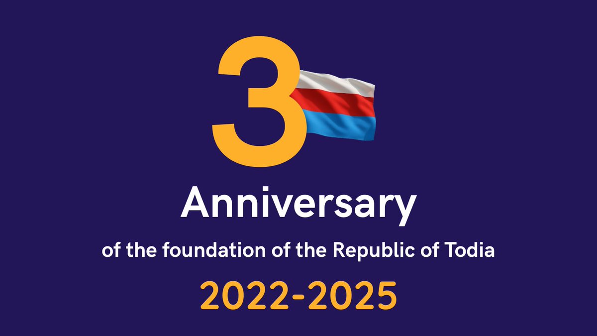 Today, April 24, 2025, the Republic of Todia celebrates its third anniversary since its foundation. Our country has developed exponentially in recent years and will continue to do so, long live Todia!

#Todia
#Micronations