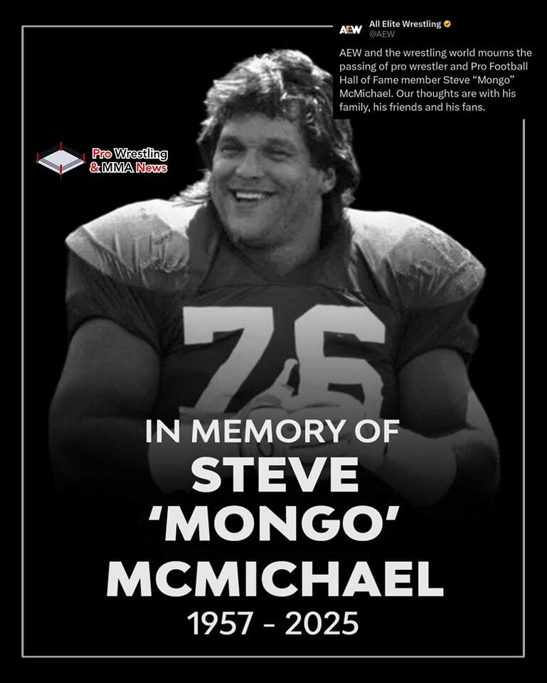 PWMMANews's tweet image. #AEW pays tribute to Steve &quot;Mongo&quot; McMichael 🕊 #RIPMongo