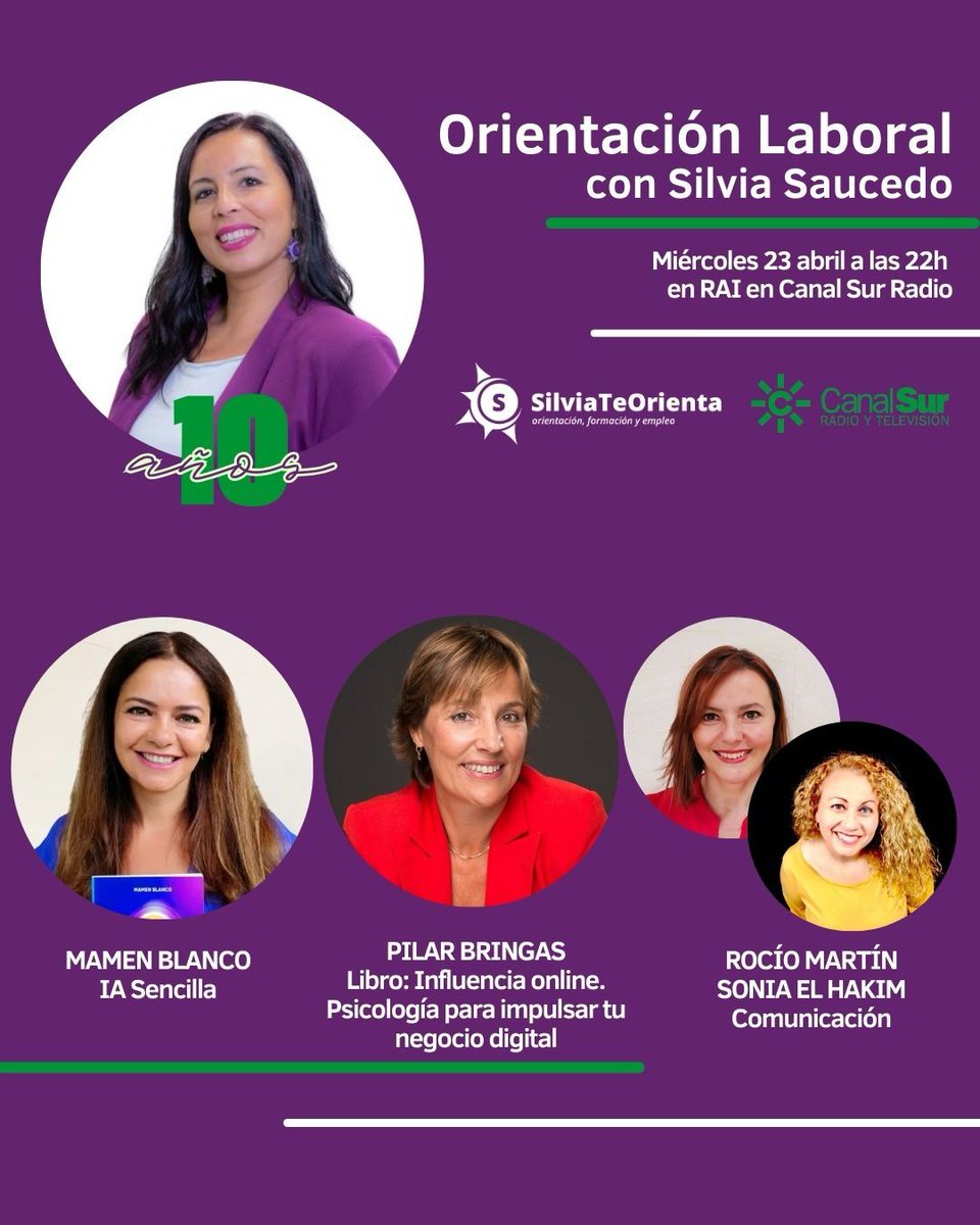 Orientación Laboral en Radio Andalucía Información (@orientacion_csr) on Twitter photo Podcast de #OrientaciónLaboral con #SilviaTeOrienta
🟣 Mamen Blanco #IASencilla Trucos de IA
🟣 <a href="/SaucedoSilv/">Silvia Saucedo</a> entrevista a <a href="/PilarBringas/">MarketingEnPositivo</a> #librorecomendado Influencia online
🟣 <a href="/rociomartinv/">Rocío Martín</a> entrevista a Sonia El Hakim #comunicación No Verbal
canalsur.es/radio/programa… Podcast de #OrientaciónLaboral con #SilviaTeOrienta
🟣 Mamen Blanco #IASencilla Trucos de IA
🟣 <a href="/SaucedoSilv/">Silvia Saucedo</a> entrevista a <a href="/PilarBringas/">MarketingEnPositivo</a> #librorecomendado Influencia online
🟣 <a href="/rociomartinv/">Rocío Martín</a> entrevista a Sonia El Hakim #comunicación No Verbal
canalsur.es/radio/programa…