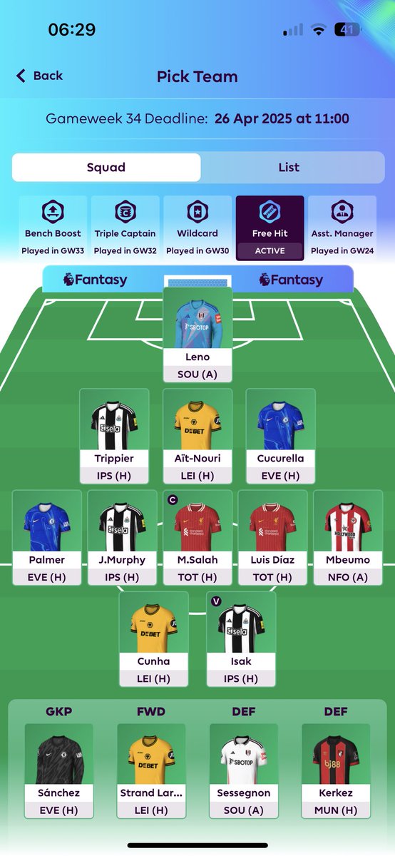 Walks11's tweet photo. @Pras_fpl @SolioAnalytics Waiting on Jimenez news but here is where I’m at currently https://t.co/NQHffxCGLe