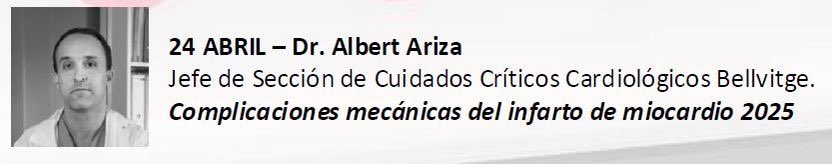 Servicio Cardiología Hospital 12 de Octubre (@cardio_h12o) on Twitter photo Hoy tenemos al Dr. Albert Ariza (<a href="/AlbertAriza3/">Albert Ariza Solé</a>) de <a href="/hbellvitge/">Hospital Universitari Bellvitge | HUB</a> , en la sesión #CardioCHUS <a href="/cardiologiaCHUS/">CARDIOCHUS</a>-<a href="/Cardio_H12O/">Servicio Cardiología Hospital 12 de Octubre</a>. Nos hablará de las complicaciones mecánicas del infarto de miocardio.
¡Puedes seguirlo desde aquí! 👇🏻
youtube.com/live/dIp7Kh_vu…
<a href="/JoseJuanatey/">José R. Juanatey</a> Hoy tenemos al Dr. Albert Ariza (<a href="/AlbertAriza3/">Albert Ariza Solé</a>) de <a href="/hbellvitge/">Hospital Universitari Bellvitge | HUB</a> , en la sesión #CardioCHUS <a href="/cardiologiaCHUS/">CARDIOCHUS</a>-<a href="/Cardio_H12O/">Servicio Cardiología Hospital 12 de Octubre</a>. Nos hablará de las complicaciones mecánicas del infarto de miocardio.
¡Puedes seguirlo desde aquí! 👇🏻
youtube.com/live/dIp7Kh_vu…
<a href="/JoseJuanatey/">José R. Juanatey</a>