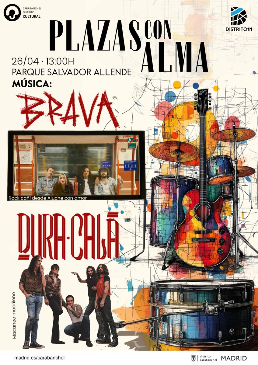 *PLAZAS CON ALMA* organizado por CARABACHEL DISTRITO CULTURAL con la JUNTA MUNICIPAL DE CARABANCHEL + DISTRITO 11 y AYTO. DE MADRID
26 de abril
Pz. De los Morales 19
Parque Salvador Ayende
&lt;M&gt; La Peseta. Madrid. De.13:00-15:00