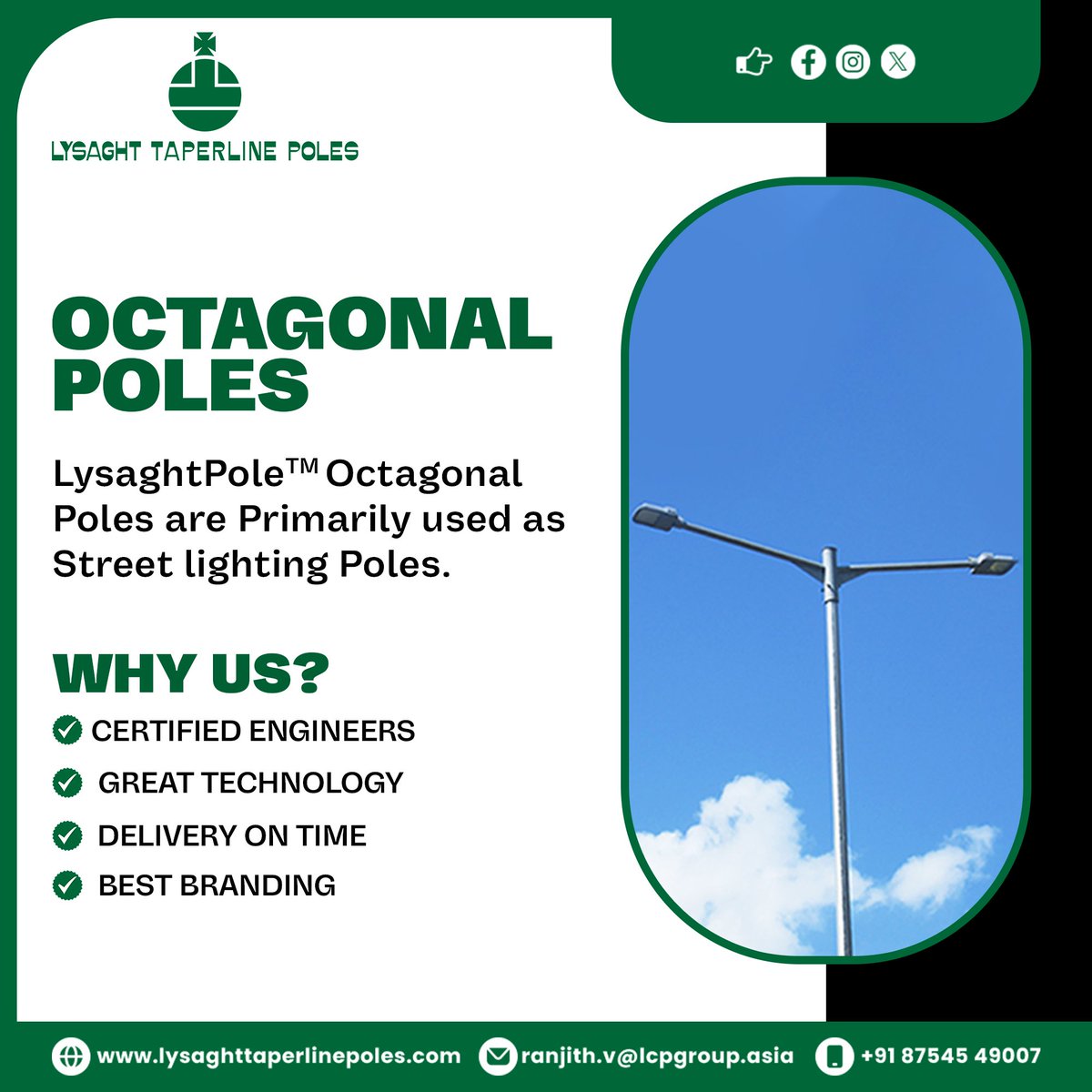 ltpindiaasia's tweet image. 💡 Illuminate with Impact: Discover LTP Octagonal Poles—Safety Meets Style!
Tired of streetlights that simply glow? LTP #OctagonalPoles are more than fixtures—they’re urban art that elevates every boulevard.
Website: lysaghttaperlinepoles.com/octagonal-pole…
#octagonalcamerapoles  #LTP