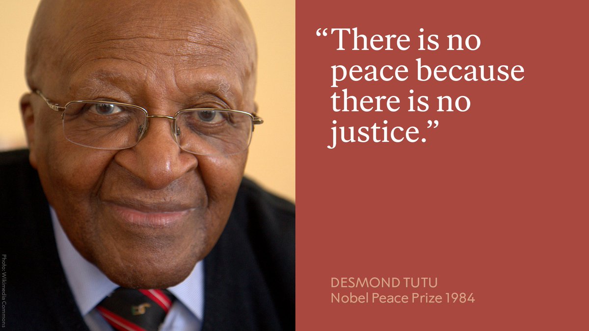 Archbishop Desmond Tutu was honoured with the peace prize in 1984 for his opposition to South Africa's brutal apartheid regime. His clear views and his fearless stance made him a unifying symbol for all African freedom fighters. 

#NobelPeacePrize