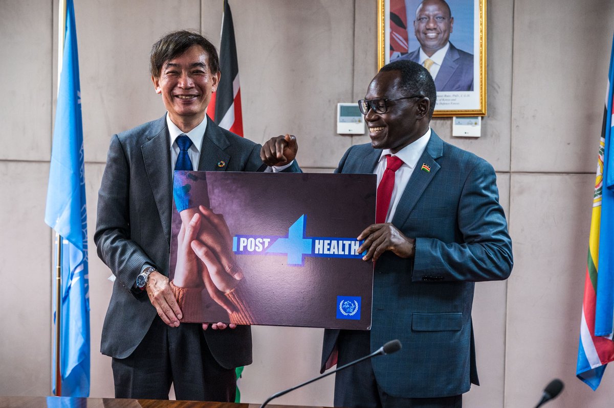 UPU_UN's tweet photo. Nairobi: UPU launches the #Post4Health with the government of #Kenya!
@UPU_DG & PS @MoICTKenya @SteveIsaboke signed a joint declaration to kick off the initiative to support the Postal Corporation of Kenya (PCK) in distributing essential health products to remote rural areas. https://t.co/ko2Isqtnl4