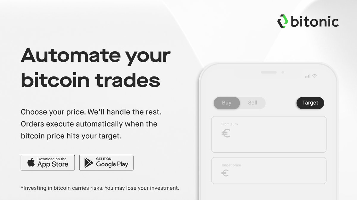 Trade bitcoin on your terms.

With Target Orders, you buy or sell at your desired price. No need to time the market.

Try it today. 

bitonic.nl/app