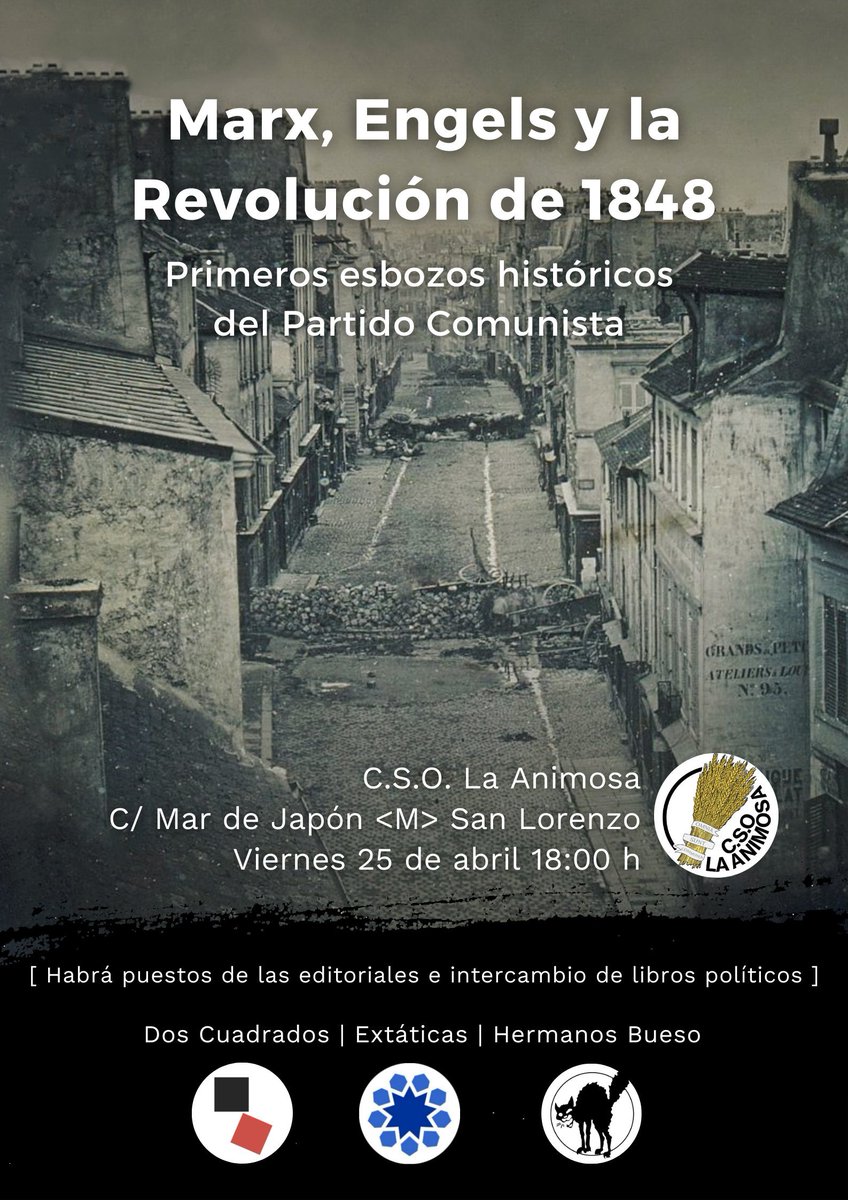 Mañana estaremos en La Animosa charlando un poco de 1848, la Liga de los Comunistas, la Nueva Gaceta Renana y la revolución de Junio.

Y con un puestecico de libros.

A las 6 de la tarde!