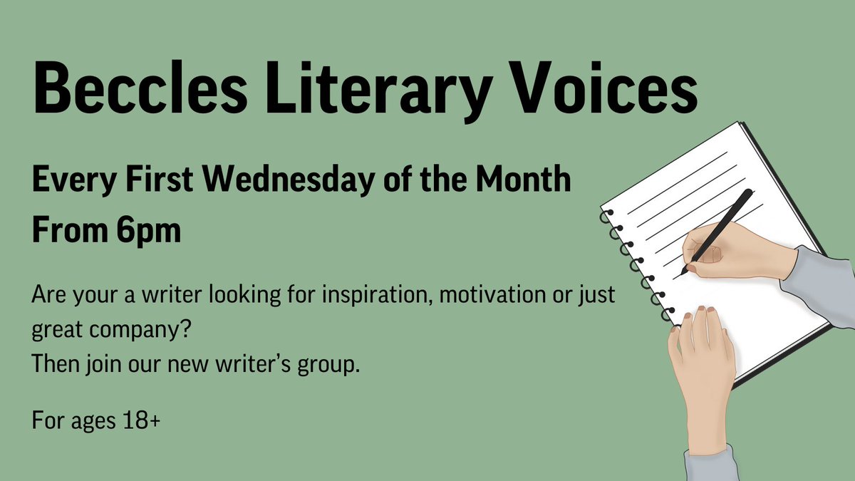 Did you know that we have a creative writing group here at the library? Come along to Beccles Literary Voices! 😊

This is a relaxed and welcoming place to share ideas, swap tips, and connect with fellow writers.

Every first Wednesday of the month from 6pm onwards.