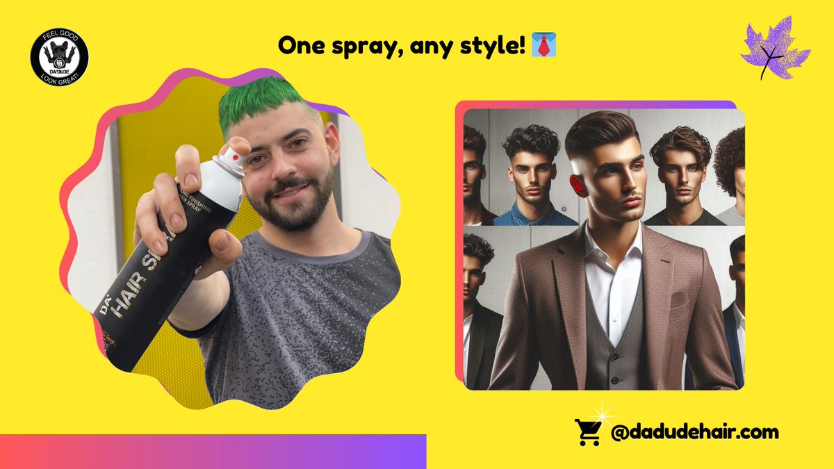 DaDudeyounghair's tweet image. One spray, any style! 👔 Short buzz, thick curls, or fine strands—Da'Hair Spray ensures flawless results for all hair types. 🚀 ✨
#MensEssentials #StyleVersatility #HairOnPoint