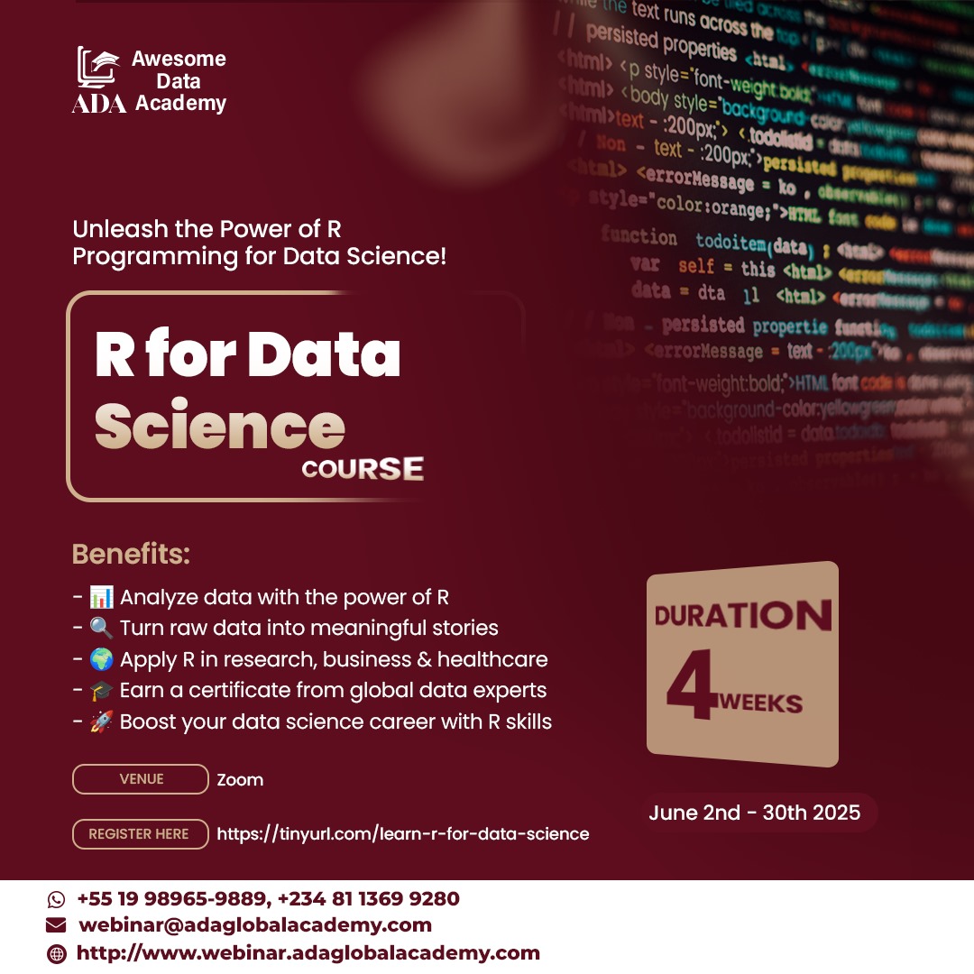 oluwabright1996's tweet image. Something is cooking
Get ready for the move........
At ADA we got you covered
save the date and register to book your space
#datascience
#R_programming
#awesomedataacademy