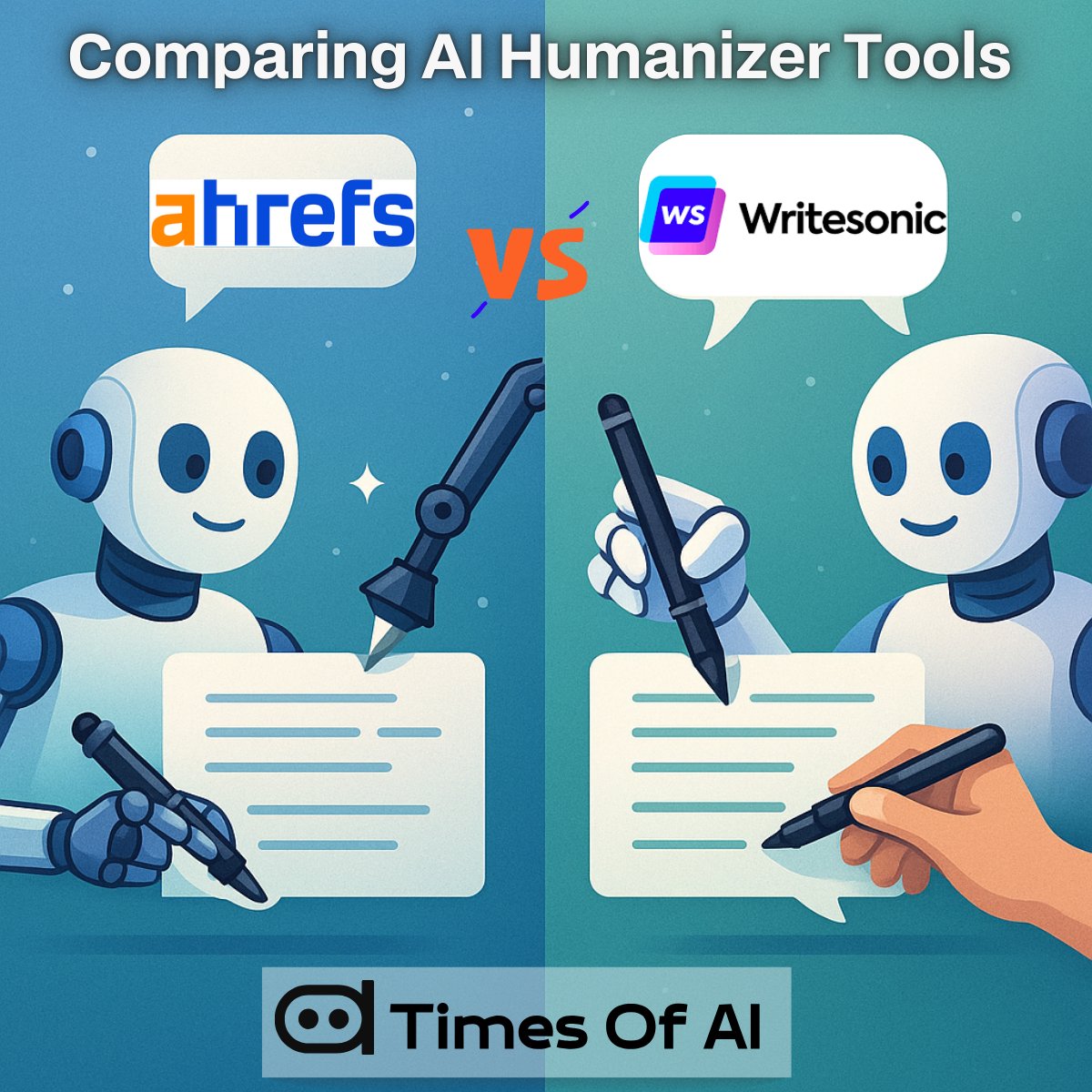 TimesOfAI_'s tweet photo. 🧠 Humanizer tools showdown: Ahrefs Humanizer vs Writesonic
Which one gives AI content that actually sounds human? 🤔
We tested both — here’s the verdict 👉https://t.co/wdULxqrkoN
#AIHumanizer #Writesonic #Ahrefs #ContentTools #AItool #timesofai #TOAI