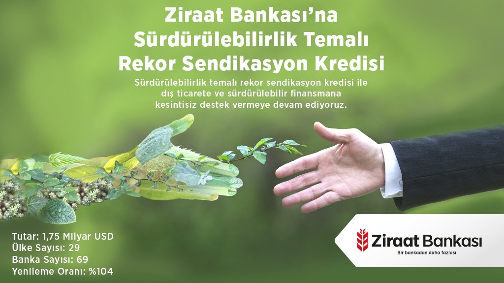 Ziraat Bankası’na Sürdürülebilirlik Temalı Rekor Sendikasyon Kredisi
Sürdürülebilirlik temalı rekor sendikasyon kredisi ile dış ticarete ve sürdürülebilir finansmana kesintisiz destek vermeye devam ediyoruz. Detaylı bilgi web sitemizde. #ZiraatBankası #BirBankadanDahaFazlası