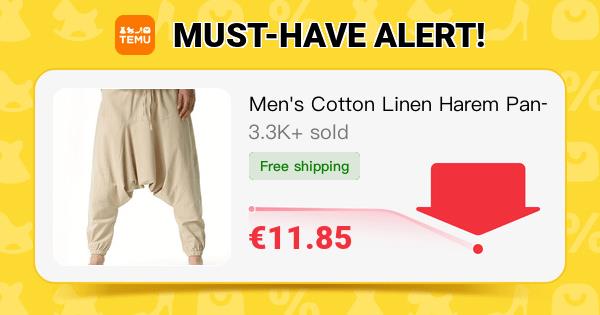 Men's Cotton Linen Harem Pants - Casual Loose Wide Leg, Beige Drop Crotch Trousers with Drawstring Waist, Relaxed Fit for Spring/Autumn Outings, Spring Autumn Trousers | Relaxed Fit Pants | Glossy Fabric Finish
🎉 Coupon price[€11.85]
👉 item link: temu.to/k/euyxtdjbiid