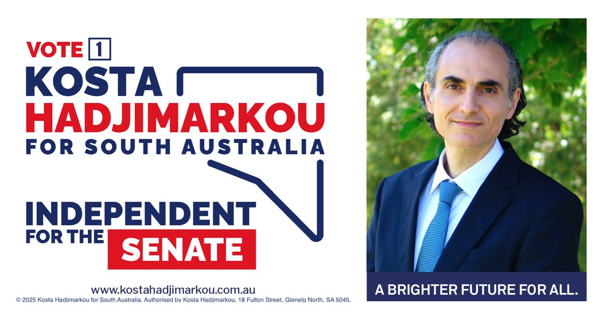 🇦🇺 Australia deserves a Senate that stands firm on values. Let’s build a stronger, fairer future together.

Vote 1 Kosta Hadjimarkou - Independent for Senate