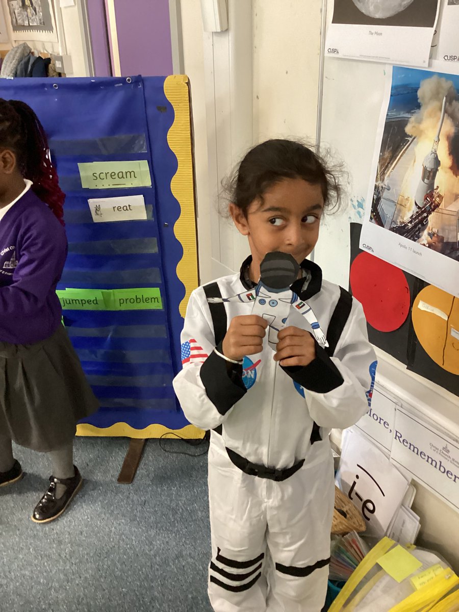 CCESchool's tweet image. To support their new topic in history, Year 1 came dressed as astronauts.
In history, they are learning about famous astronauts such as Tim Peake, Neil Armstrong, Bernard Harris Jr and Mae Jemison. 🌌