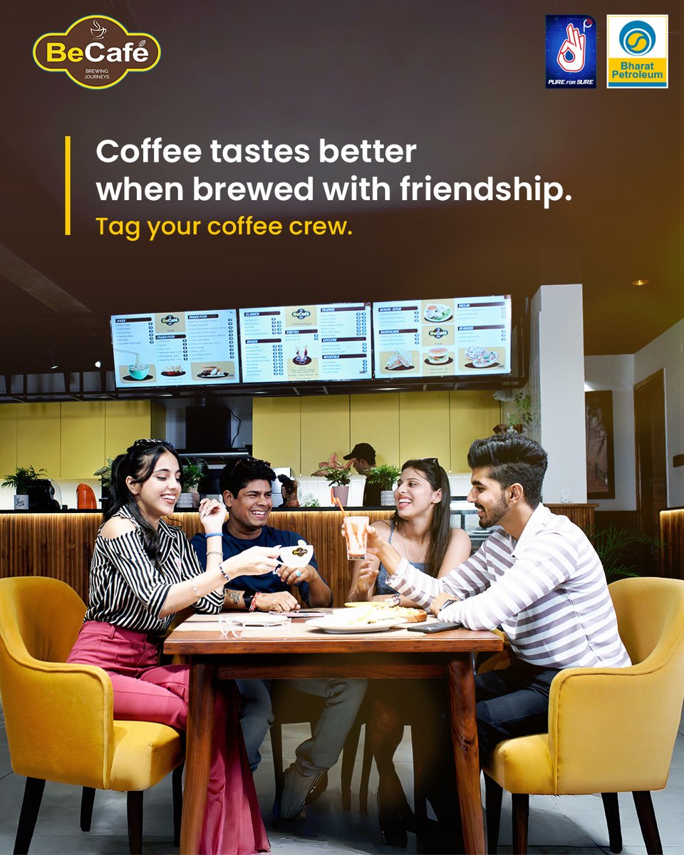 BPCLRetail1's tweet image. Be present at BeCafe, where friendships are like coffee—warm, strong, and best enjoyed together. ☕❤️
Tag your coffee crew and make it a BeCafe moment.
#Friendship #Coffee #CoffeeTime #BeCafe #BPCL #BPCLretail