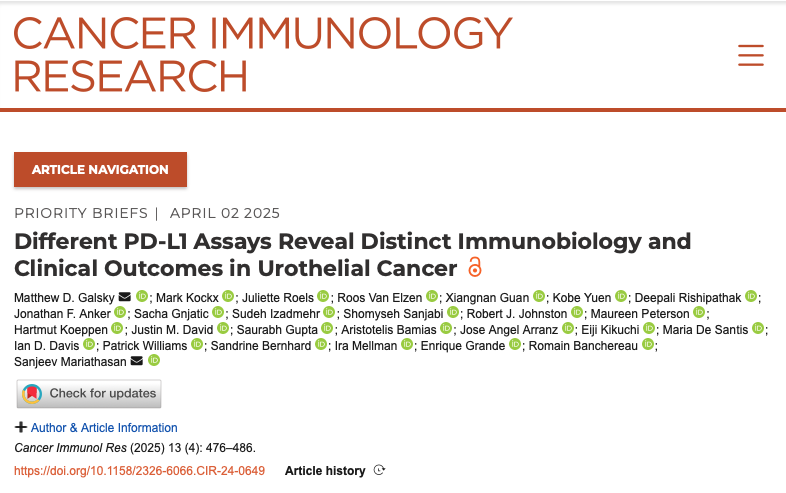 Different PD-L1 Assays Reveal Distinct Immunobiology and Clinical Outcomes in Urothelial Cancer

aacrjournals.org/cancerimmunolr…

Study investigates the variability in PD-L1 immunohistochemistry (IHC) assays used to predict immune checkpoint blockade (ICB) response in urothelial cancer,