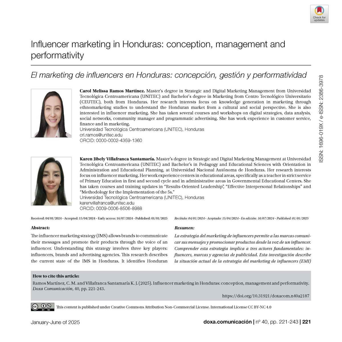 Doxa Comunicación (@doxacom) on Twitter photo Influencer marketing in Honduras: conception, management and performativity
👌🏻 By Carol Melissa Ramos Martínez and Karen Jibely Villafranca Santamaría from <a href="/UNITEC_hn/">UNITEC Honduras</a>
DOI: doi.org/10.31921/doxac…
#Marketing #influencer #advertising #performance #socialnetworks #research Influencer marketing in Honduras: conception, management and performativity
👌🏻 By Carol Melissa Ramos Martínez and Karen Jibely Villafranca Santamaría from <a href="/UNITEC_hn/">UNITEC Honduras</a>
DOI: doi.org/10.31921/doxac…
#Marketing #influencer #advertising #performance #socialnetworks #research