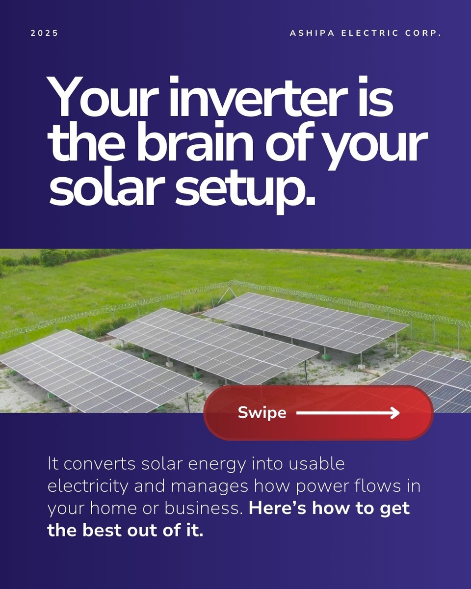 AshipaElectric's tweet image. Your solar inverter is working—
but is it working for you?

Here’s how to squeeze more value from the system you already have. From smarter usage timing to simple maintenance habits, these quick wins can make a big difference. ☀️🔋

#Ashipa #SolarTips #AshGrid #EnergyAccess
