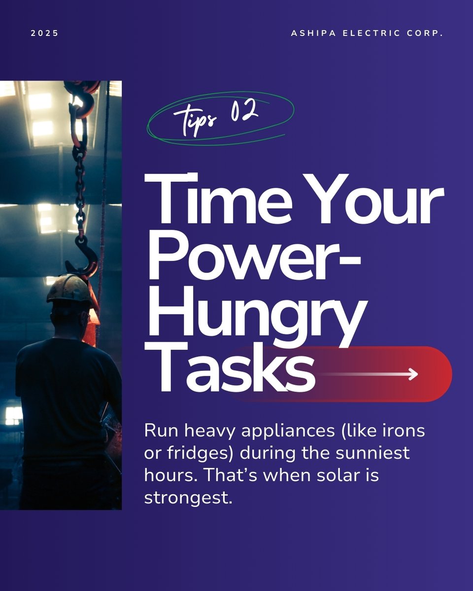 AshipaElectric's tweet image. Your solar inverter is working—
but is it working for you?

Here’s how to squeeze more value from the system you already have. From smarter usage timing to simple maintenance habits, these quick wins can make a big difference. ☀️🔋

#Ashipa #SolarTips #AshGrid #EnergyAccess