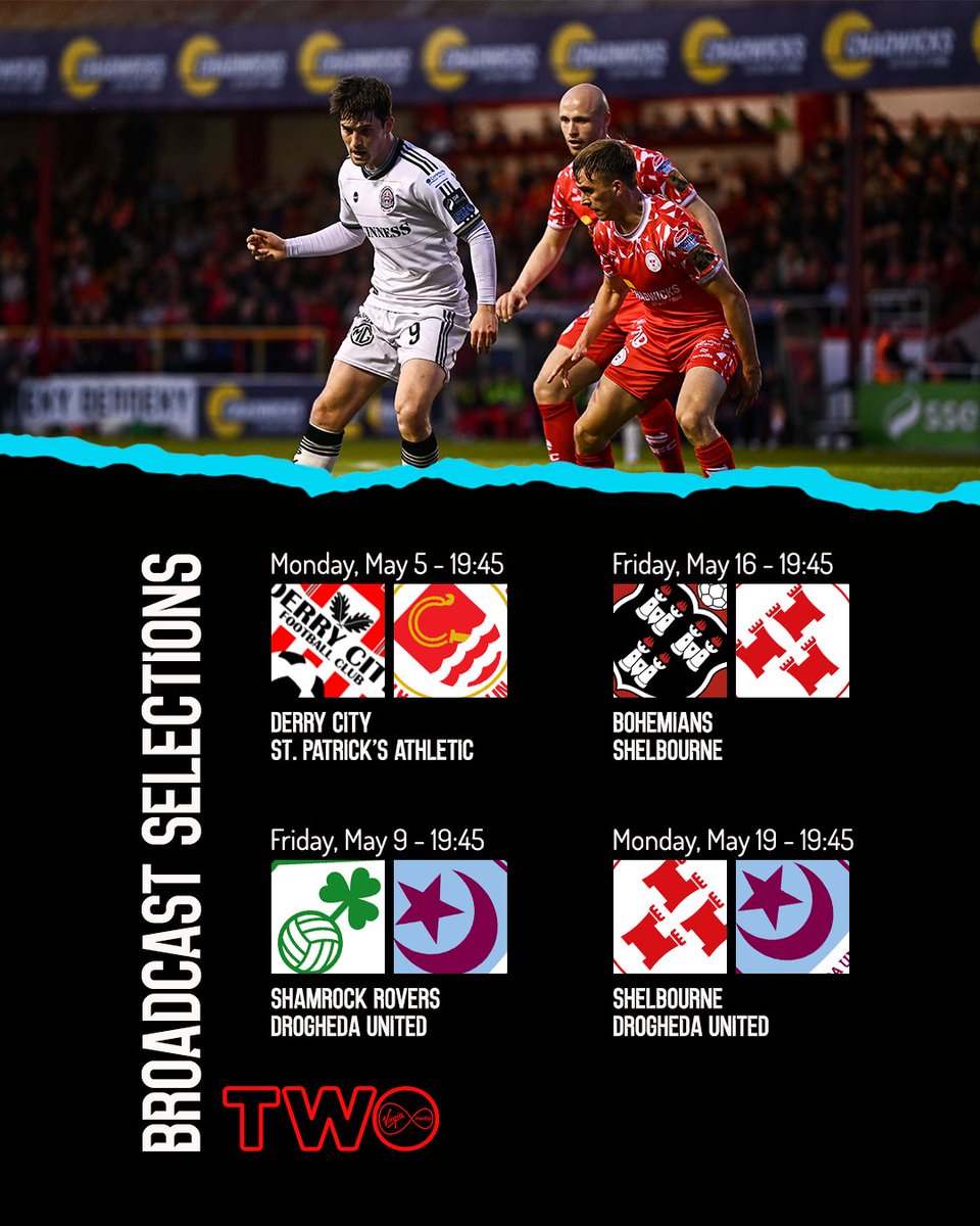 League of Ireland (@leagueofireland) on Twitter photo A huge May coming up with four more live broadcasts confirmed on <a href="/VMSportIE/">Virgin Media Sport</a> 📺
Details 👉 leagueofireland.ie/news/four-broa… A huge May coming up with four more live broadcasts confirmed on <a href="/VMSportIE/">Virgin Media Sport</a> 📺
Details 👉 leagueofireland.ie/news/four-broa…