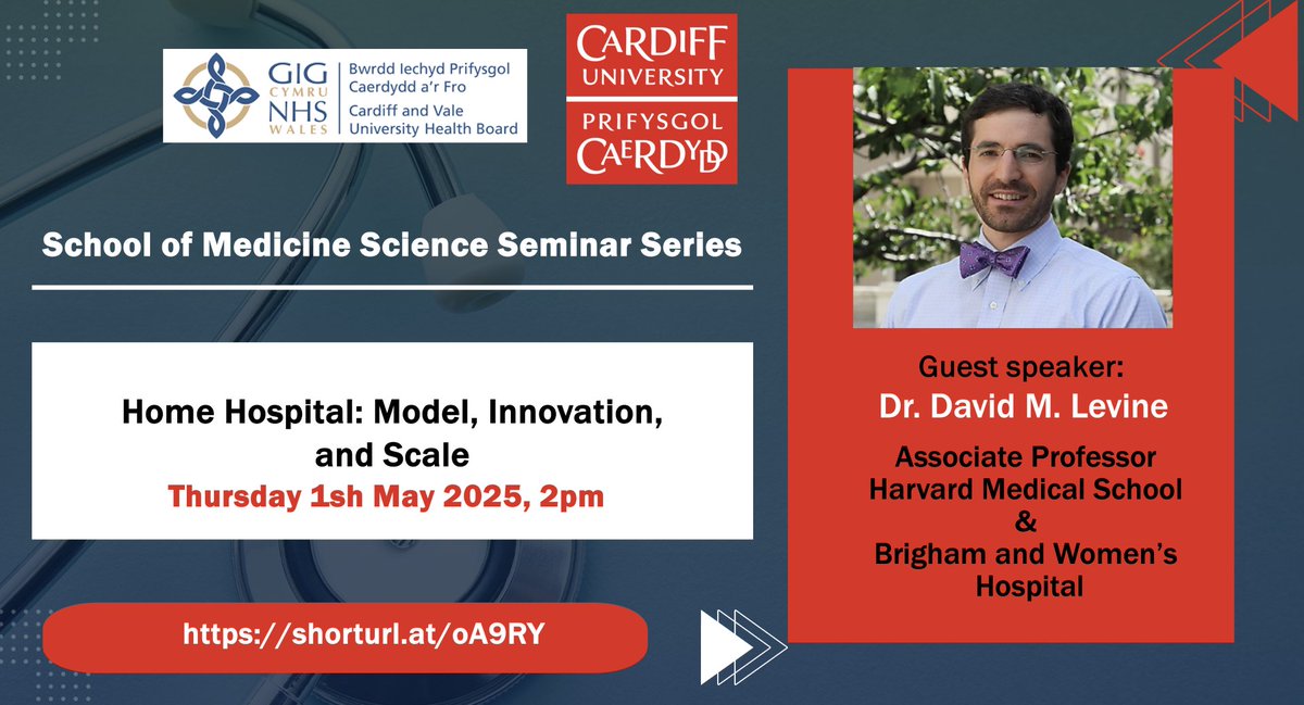 Systems Immunity Research Institute (@cusystemsimmu) on Twitter photo Science Seminar with Dr. David M. Levine titled Home #Hospital: Model, Innovation, and Scale on May 1st 9am EST/2pm London. Please register at
eventbrite.com/e/cardiff-univ…
<a href="/davidlevinemd/">David Levine</a> <a href="/MassGenBrigham/">Mass General Brigham</a> <a href="/CavMedEd/">Medical Education</a>
#PublicHealth #HomeHospital #VirtualCare #HealthcareInnovation Science Seminar with Dr. David M. Levine titled Home #Hospital: Model, Innovation, and Scale on May 1st 9am EST/2pm London. Please register at
eventbrite.com/e/cardiff-univ…
<a href="/davidlevinemd/">David Levine</a> <a href="/MassGenBrigham/">Mass General Brigham</a> <a href="/CavMedEd/">Medical Education</a>
#PublicHealth #HomeHospital #VirtualCare #HealthcareInnovation