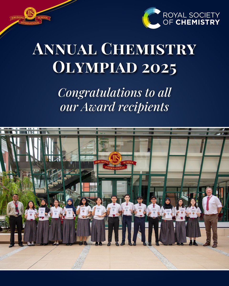 Congratulations to the students who took part in the prestigious 57th Annual Chemistry Olympiad 2025. All 15 participating students from JIS earned awards for their outstanding performances. Well done to all the awarded students! #JerudongInternationalSchool #JISBrunei