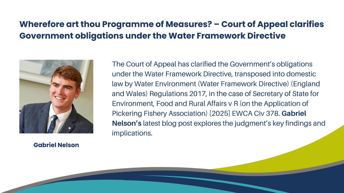 EnvLaw_Blog's tweet image. Court of Appeal rules PoMs must detail actions for each water body - not just broad plans. Big implications for river basin planning &amp;amp; DEFRA’s duties.

Read @GabrielNelson25 analysis: lnkd.in/eTb4MASY
Subscribe: lnkd.in/eX6CStUw

#EnvironmentalLaw #PlanningLaw
