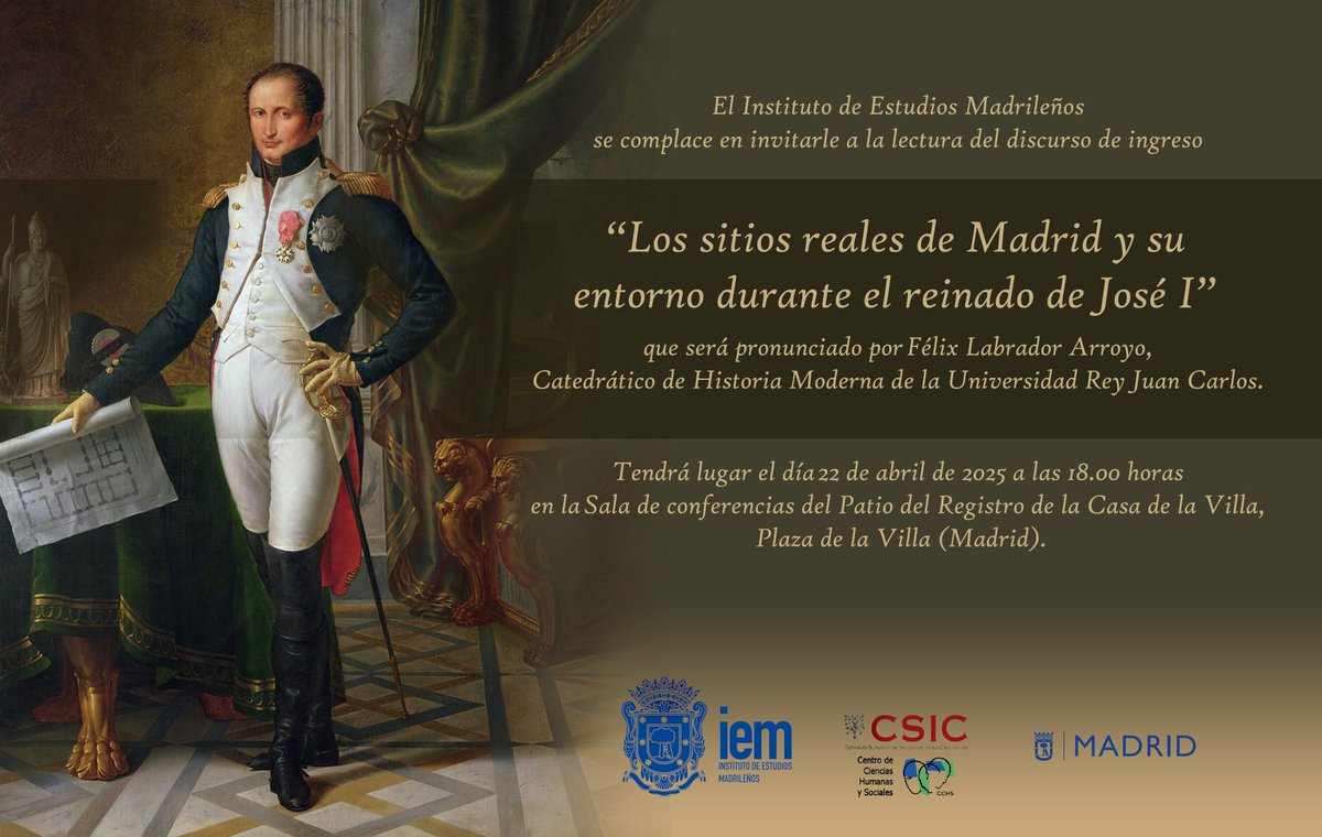 El profesor Félix Labrador (<a href="/arroyo_labrador/">Félix Labrador Arroyo</a> , catedrático del área de Historia Moderna) ha hablado sobre "Los sitios reales de Madrid y su entorno durante el reinado de José I", conferencia de ingreso como  académico del Instituto de Estudios Madrileños. ¡Enhorabuena! 🎉
<a href="/urjc/">URJC</a>