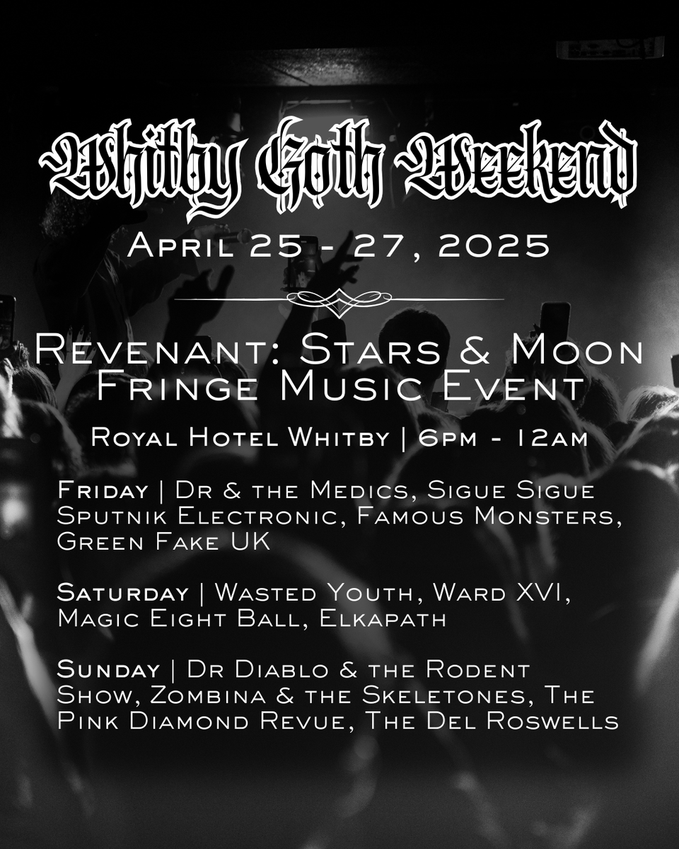 VisitWhitby's tweet photo. Whitby Goth Weekend is a celebration of all things goth — from dark fashion and aesthetics to metal music and alternative vibes.
Dive into a weekend of unique events, live music, and one-of-a-kind vendors.🖤
#Counterculture #GothFestival #GothWeekend #WGW https://t.co/iKRXuWWDAd