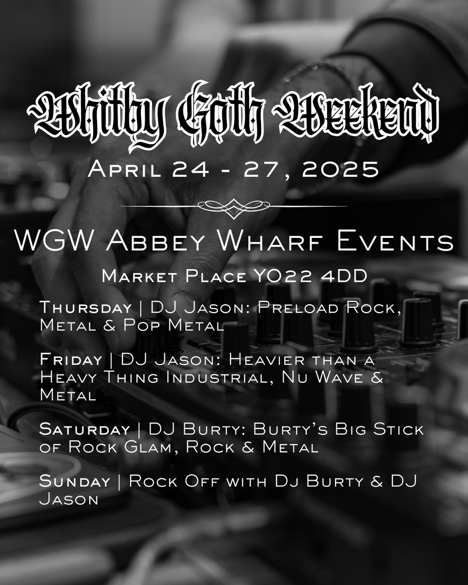 VisitWhitby's tweet photo. Whitby Goth Weekend is a celebration of all things goth — from dark fashion and aesthetics to metal music and alternative vibes.
Dive into a weekend of unique events, live music, and one-of-a-kind vendors.🖤
#Counterculture #GothFestival #GothWeekend #WGW https://t.co/iKRXuWWDAd