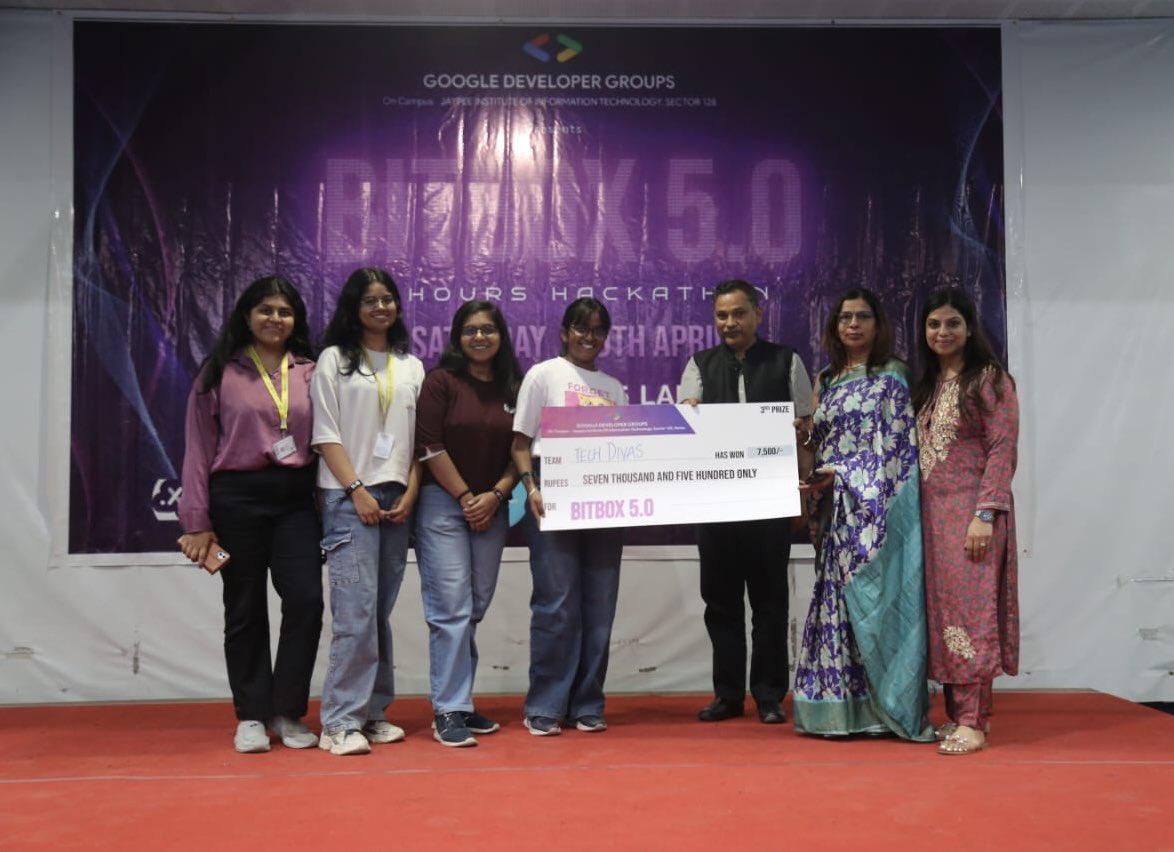 gdgjiit's tweet image. Meet the masterminds behind the magic!
After 12 hrs of intense innovation, collaboration, they rose to the top with their standout solutions.
Presenting the winners of BitBox Hackathon 2025, where creativity met code and took center stage.
#BitBoxHackathon #TechChampions #GDG128