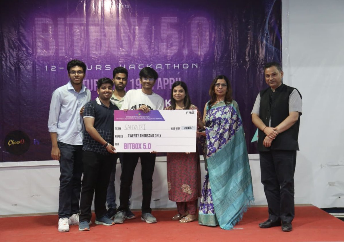 gdgjiit's tweet image. Meet the masterminds behind the magic!
After 12 hrs of intense innovation, collaboration, they rose to the top with their standout solutions.
Presenting the winners of BitBox Hackathon 2025, where creativity met code and took center stage.
#BitBoxHackathon #TechChampions #GDG128