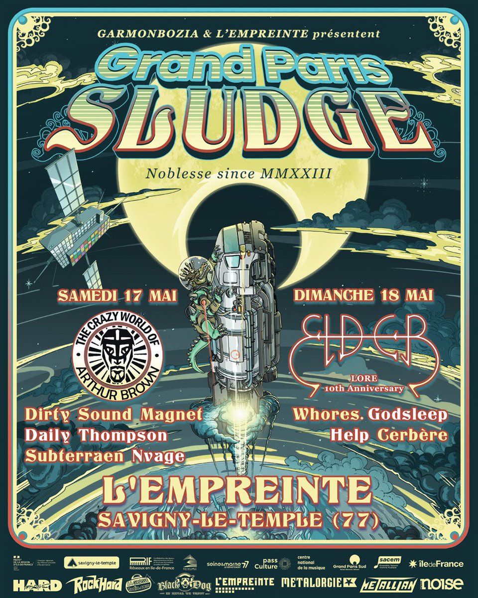 🔥 Garmonbozia et l'Empreinte présentent la troisième édition du Grand Paris Sludge. Les musiques nobles sont une nouvelle fois à l'honneur !

🗓️ Samedi 17 et dimanche 18 mai 2025

🎫 Billetterie 👉 tix.to/GrandParisSlud…

👫 Un festival dont Rock Hard France est partenaire !