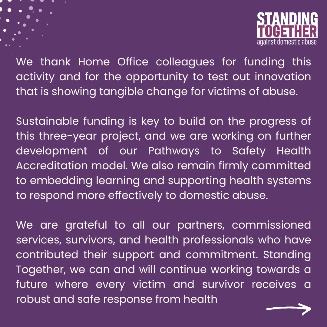 STagainstDA_'s tweet photo. The Whole Health Project proved that coordinated, survivor-led health responses save lives and reduce long-term costs.
Funding may have ended, but our work continues—with Pathways to Safety leading the next phase of change.
#WholeHealth #DomesticAbuse #HealthSystems #STADA https://t.co/yHZ52yXwHR