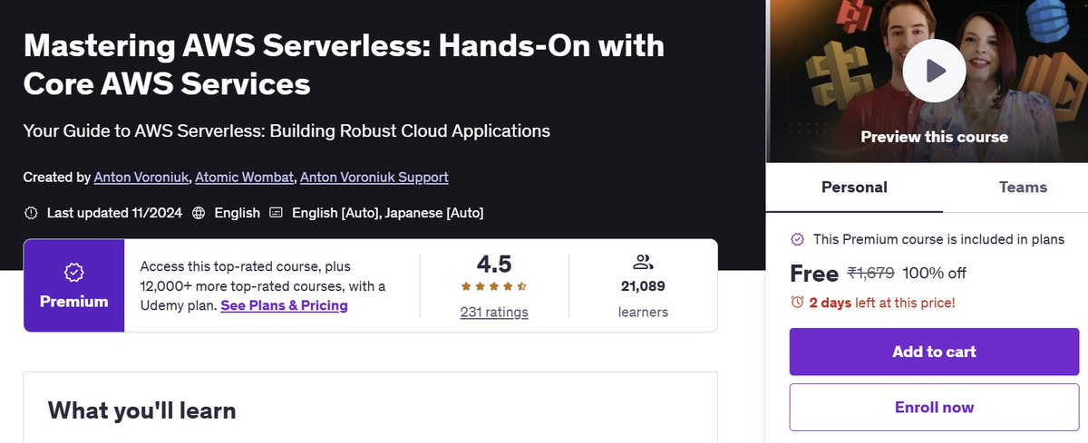 techyoutbe's tweet image. Mastering AWS Serverless: Hands-On with Core AWS Services 🔥🔥
Free Premium Course with Limited Slots.
Link is in the comment section 👇