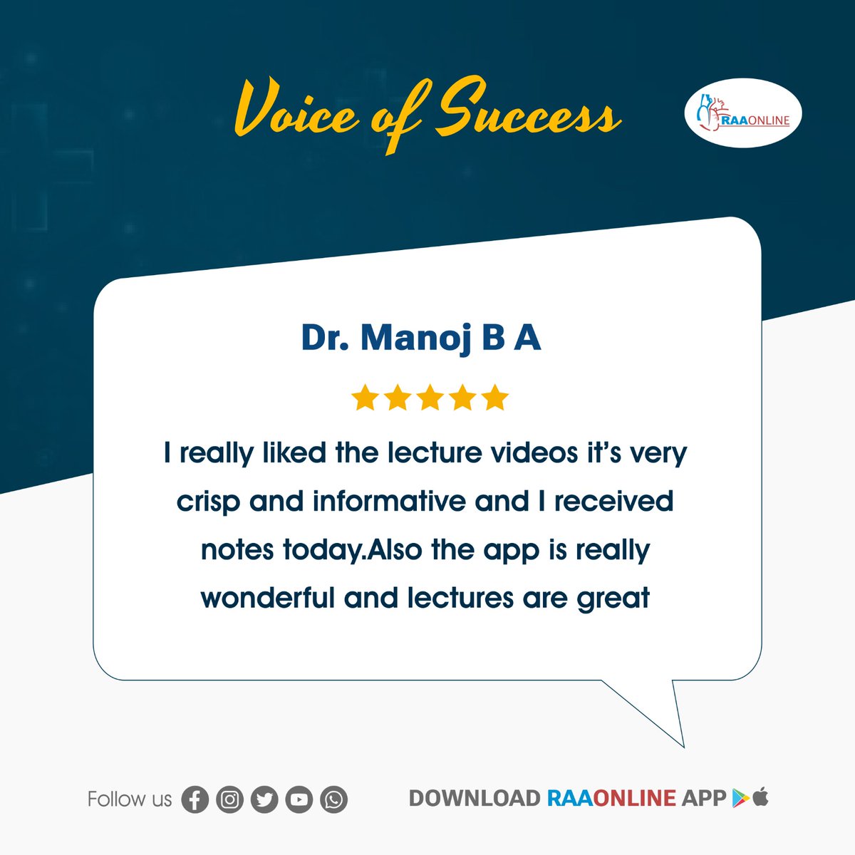 Raaonline's tweet photo. Our dedicated subscriber, Dr. Manoj B A, shares how the Raaonline App has become his go-to resource for mastering.
Get the App Now:
Android: https://t.co/fSlaHVpc0T
IOS:https://t.co/oJAMS4dSCa
Contact: +91-9994994266
#RAAOnline #Testimonial #PGExcellence #InvestInSuccess https://t.co/VL69Hb3tgl