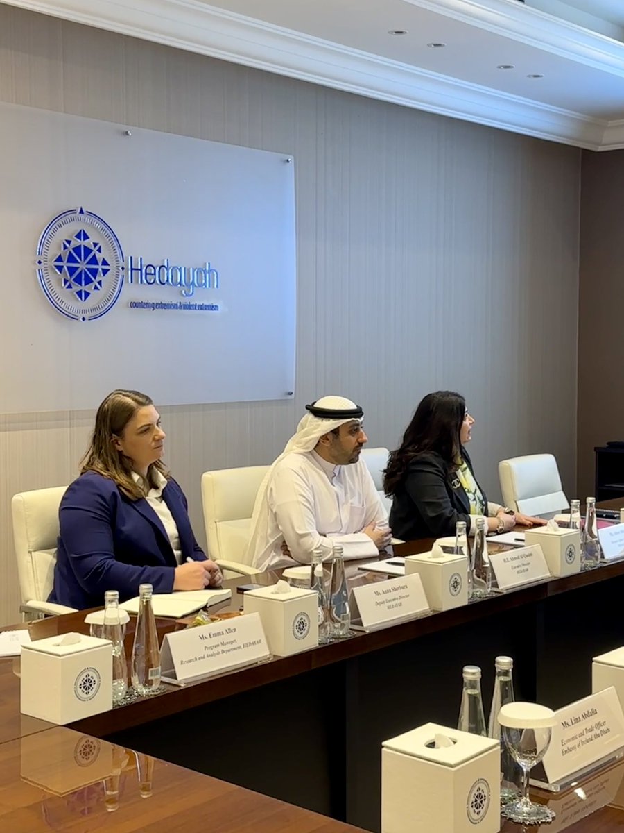 Hedayah (@hedayah_cve) on Twitter photo Hedayah was pleased to welcome a high-level delegation from Ireland’s Department of Foreign Affairs and Trade <a href="/dfatirl/">Irish Foreign Ministry</a> , led by Political Director and Director General Mr. Gerard Keown and H.E. Alison Milton, Ambassador of Ireland to the UAE
The discussion explored Hedayah’s Hedayah was pleased to welcome a high-level delegation from Ireland’s Department of Foreign Affairs and Trade <a href="/dfatirl/">Irish Foreign Ministry</a> , led by Political Director and Director General Mr. Gerard Keown and H.E. Alison Milton, Ambassador of Ireland to the UAE
The discussion explored Hedayah’s