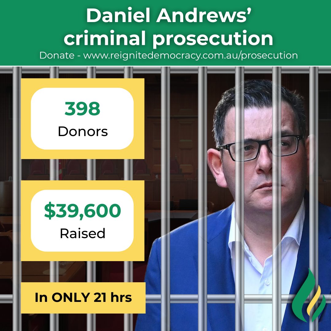 Almost $40,000 raised in 21 hours! 

It's ON folks

Donate here reignitedemocracy.com.au/prosecution/