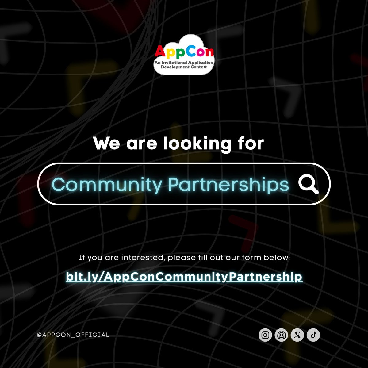 AppCon_Official's tweet photo. 🤝 Calling for Community Partners!

Help us empower the next generation of innovators at AppCon! We're looking for organizations, schools, and communities to join us in championing tech for social good. 💡🌍

Let’s build a brighter future!
📩 Contact us: otis.appcon@gmail.com https://t.co/PnQUEIyPqe