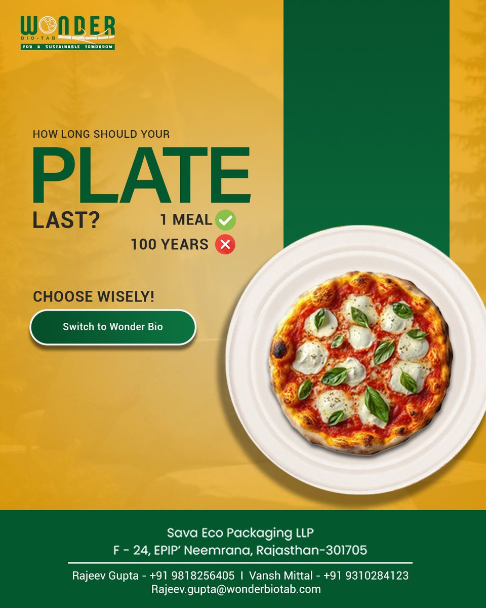 wonderbiotab's tweet photo. What we eat is temporary.
What we eat on shouldn’t last forever. 🌍
Make the smart switch to sustainable tableware — better for you, better for the planet. ♻️

For more details
📞+919818256405

We are on Amazon now:
https://t.co/l1yh6DDxtW

#Wonderbiotab #AmazonFinds #ShopNow https://t.co/rqwZsEkBNI